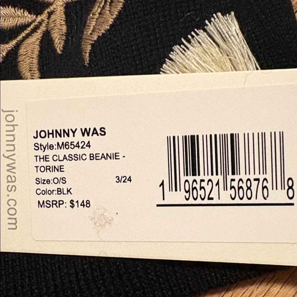 Johnny Was Black Beanie with Gold Embroidered Stars & Florals - Picture 3 of 6